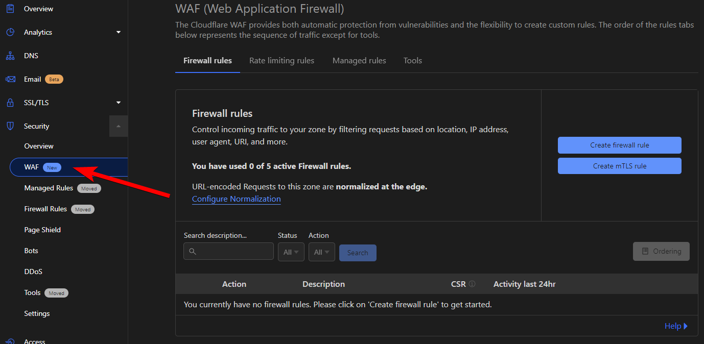Use the dashboard · Cloudflare Web Application Firewall (WAF) docs
